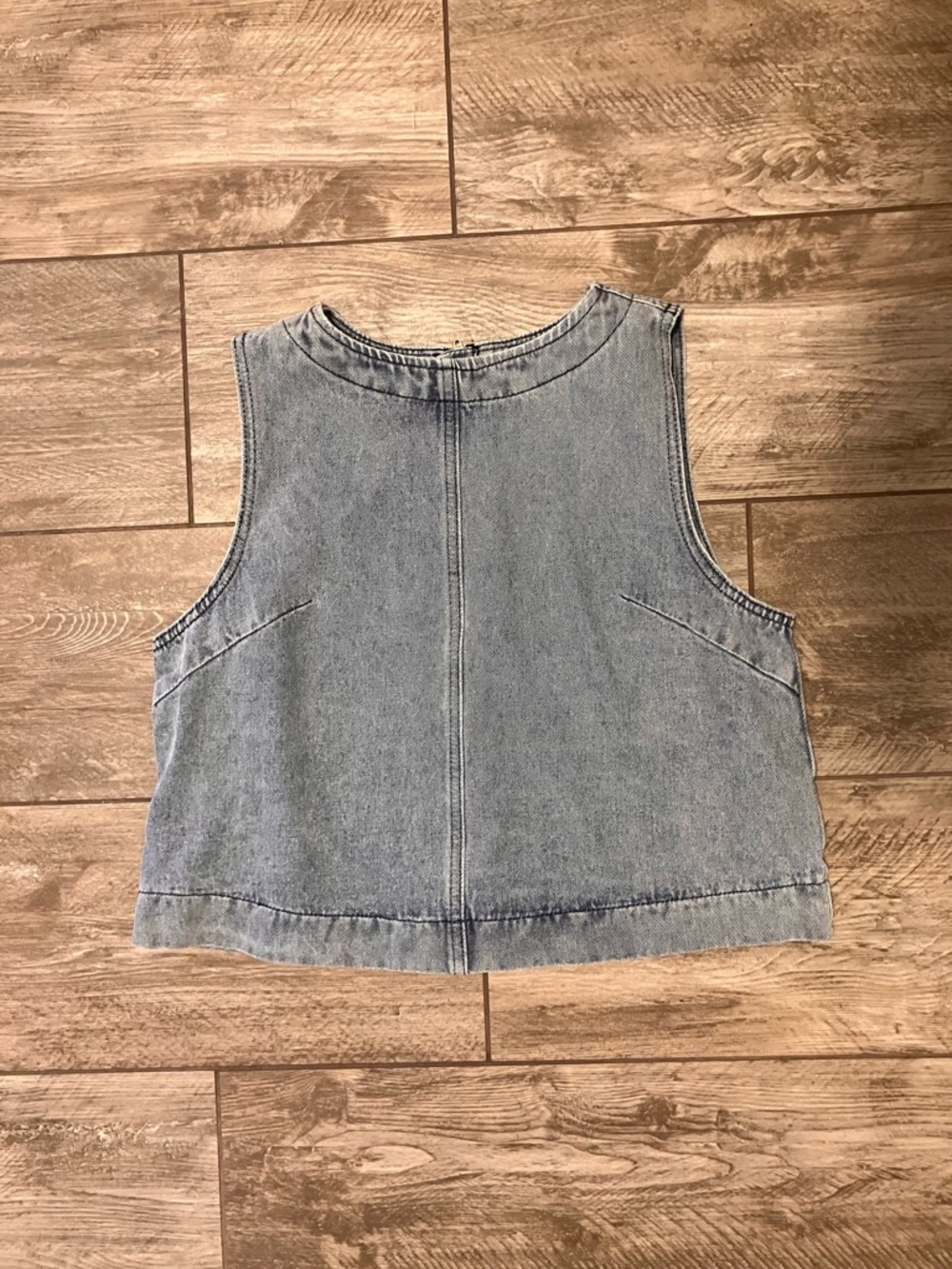 Classic Light Blue Denim Crop Tank Top - Women